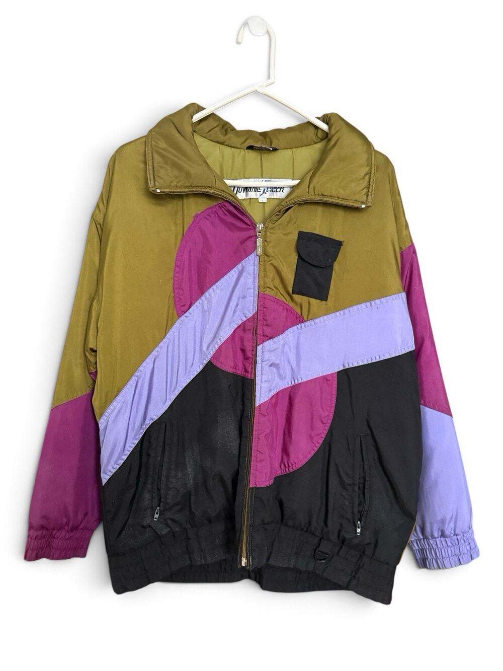 Vintage Downhill Racer Ski Jacket Large Colorblock Oversized Hooded Winter Retro